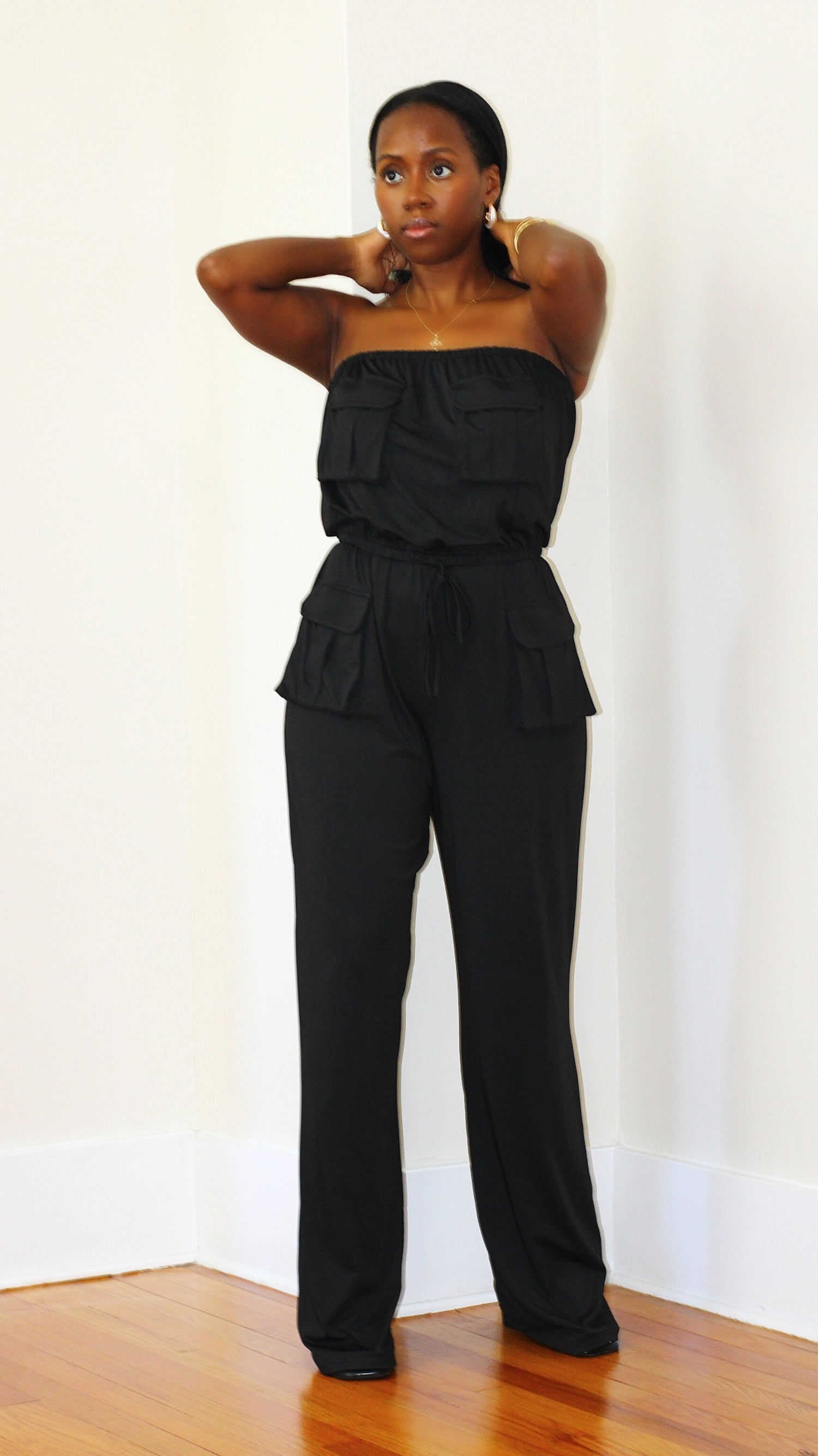 Cargo Pocket Jumpsuit- Black