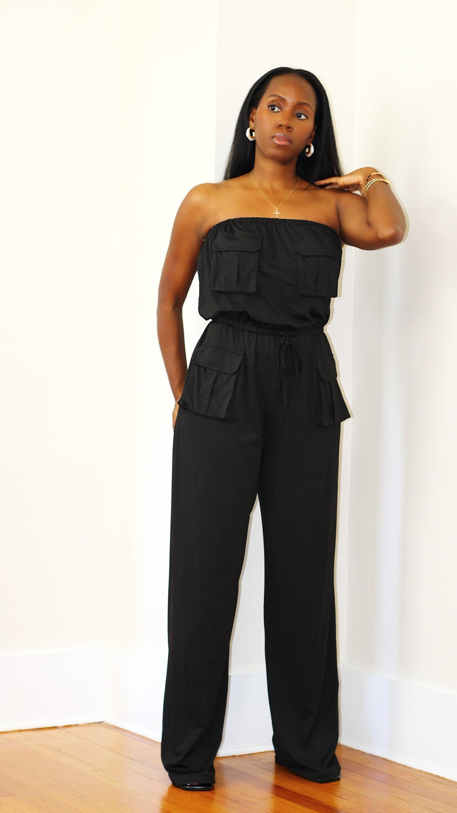 Cargo Pocket Jumpsuit- Black