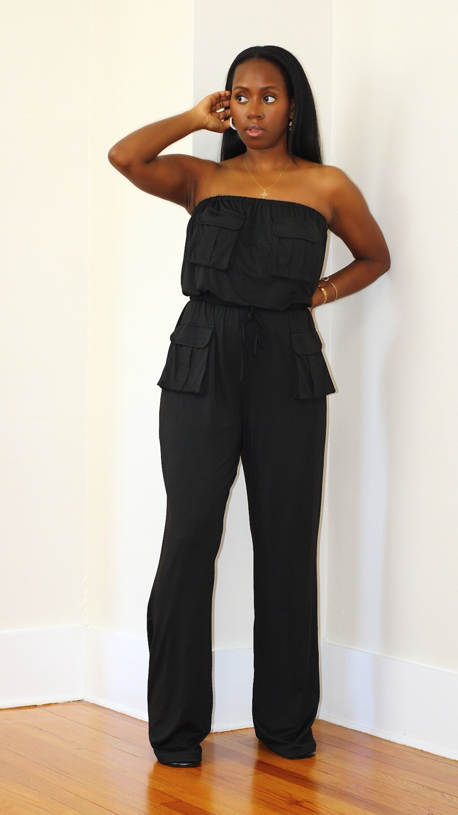 Cargo Pocket Jumpsuit- Black