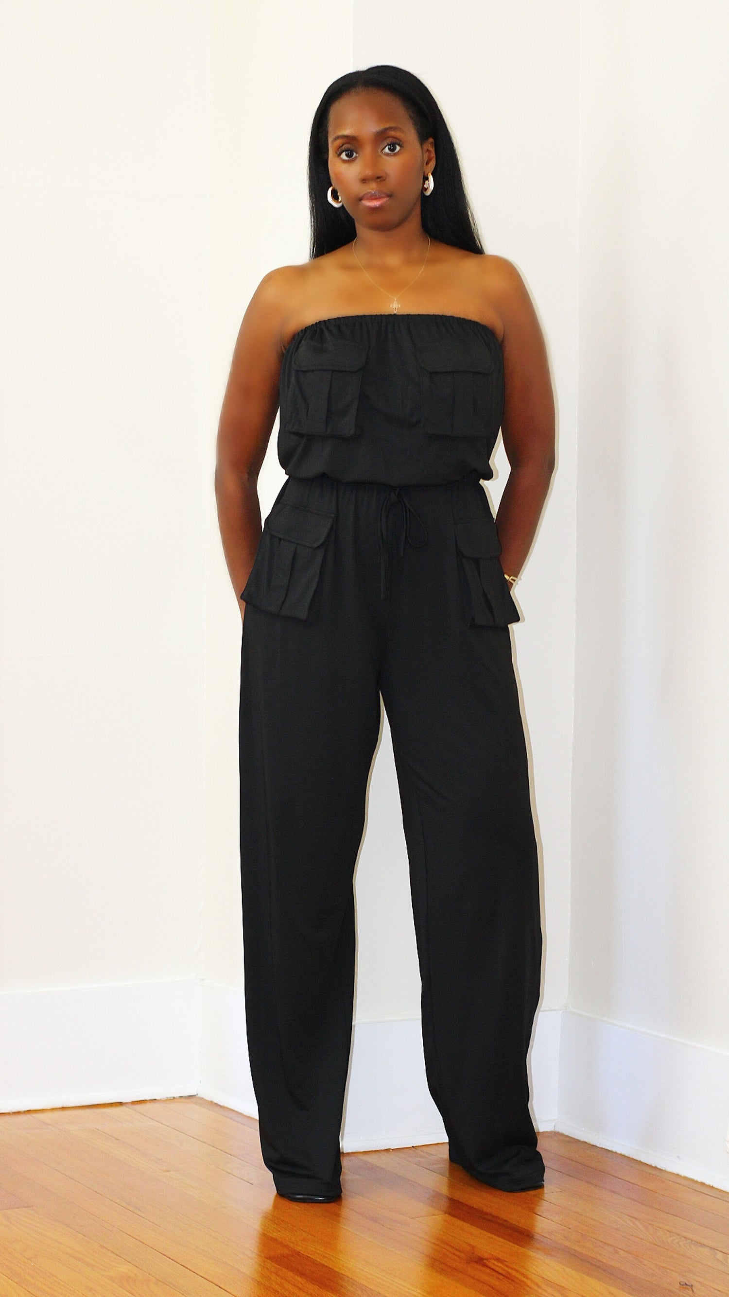 Cargo Pocket Jumpsuit- Black