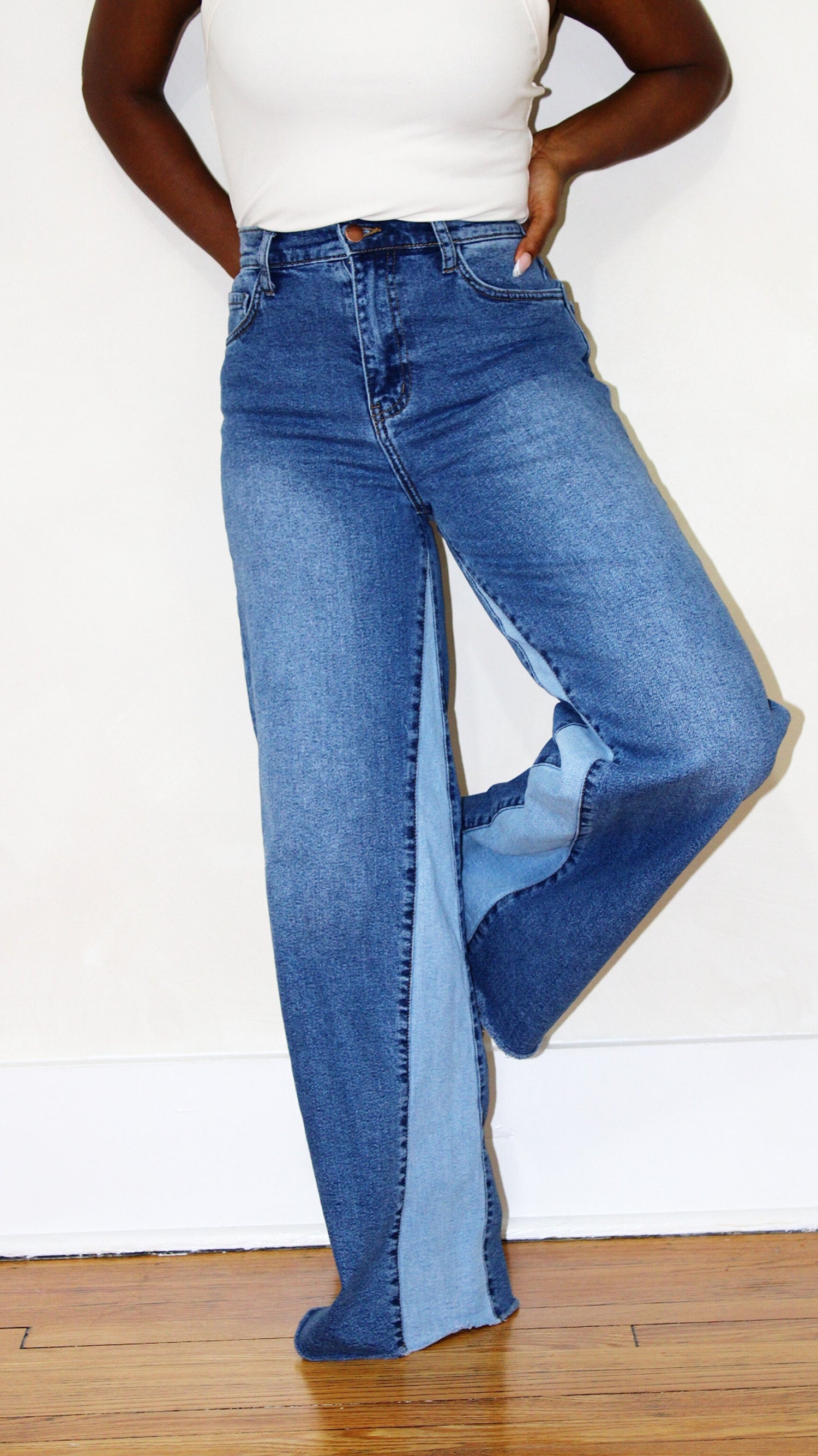 High Waist Jeans - Color Block