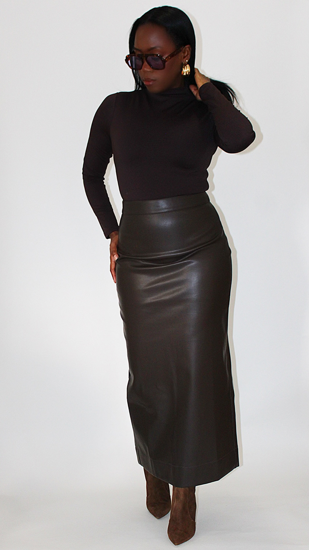 Vegan Leather Midi Skirt