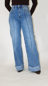 Wide Leg Front Seam Cuff Jean